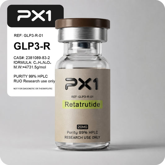 PX1 Research GLP3-R Retatrutide vial, 20mg, 99% HPLC purity, research use only
